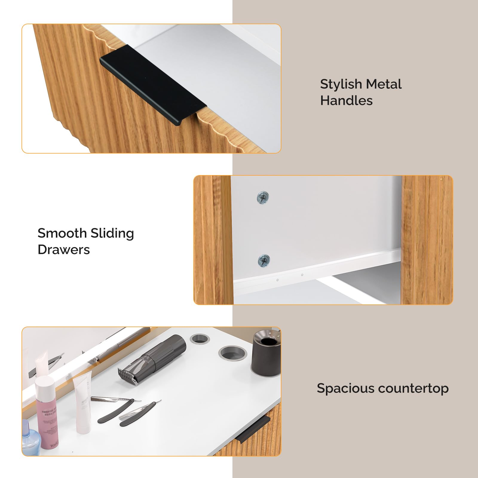 OmySalon WMSCTD Modern Retro Wall Mount Salon Styling Station with 2 Drawers 3 Heat-Resistant Tool Holders
