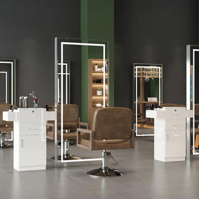 OmySalon HSC-10 Free Standing Wooden Salon Barber Station Cabinet w/2 drawers 1 Cabinet 6 Hair Dryer Holders