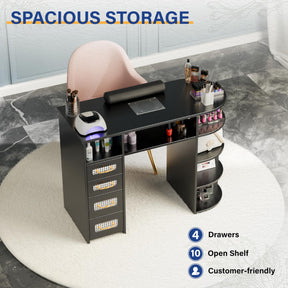 OmySalon MT Rattan Nail Manicure Table with Display Storage, Electric Dust Collector & Wrist Rest