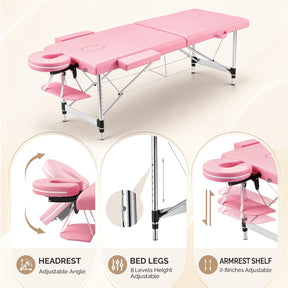 OmySalon FA-MB 84in Portable Height-Adjustable Physical Therapy Massage Table with Aluminum Frame, Face Cradle & Carrying Bag