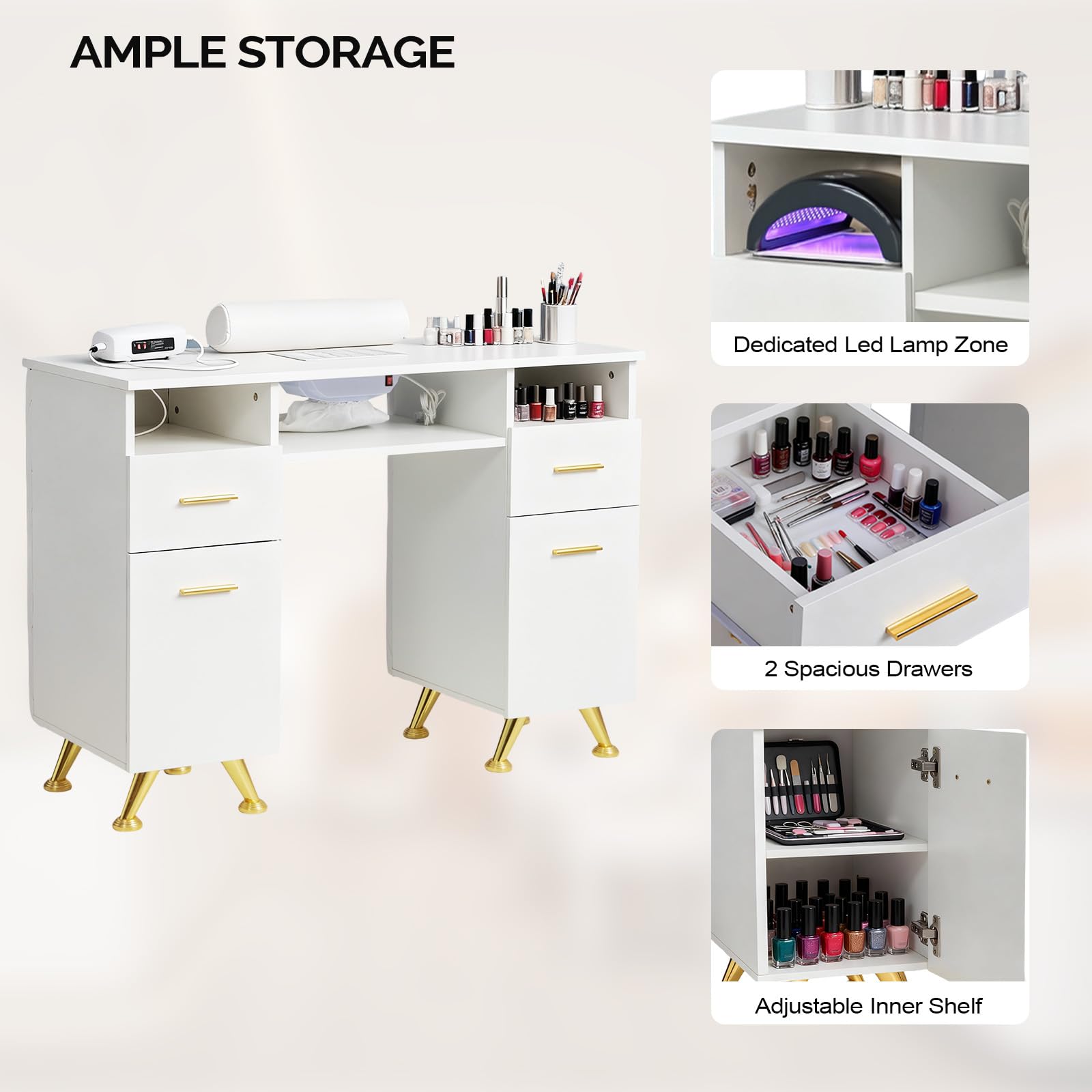 OmySalon MT-SC Nail Manicure Table w/Electric Dust Collector & Wrist Rest & Diamond Decoration