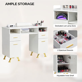 OmySalon MT-SC Nail Manicure Table w/Electric Dust Collector & Wrist Rest & Diamond Decoration