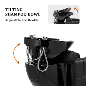 OmySalon BU1401 Salon Shampoo Bowl and Chair Backwash Unit with Extra Wide Seat & Porcelain Hair Washing Sink