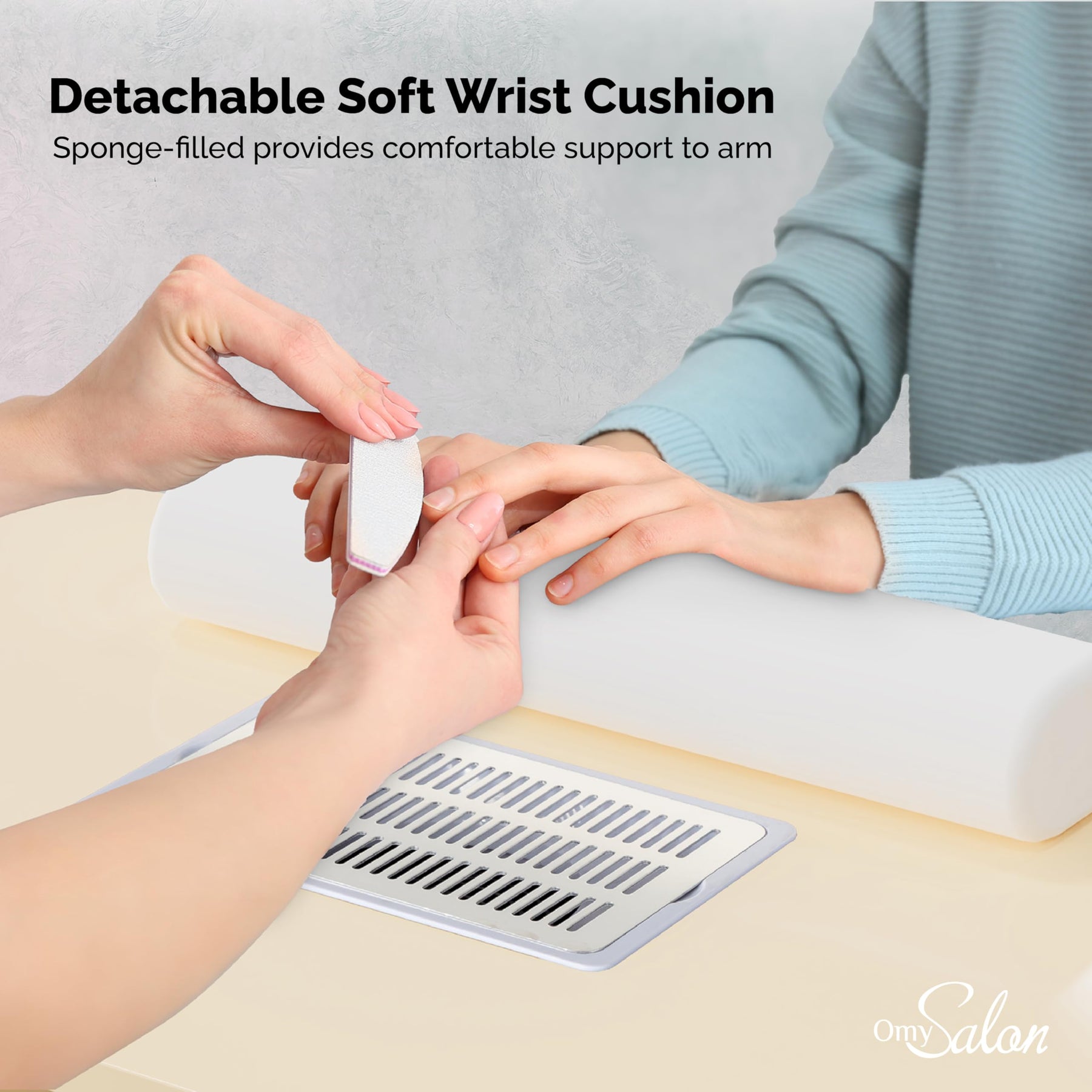 Omysalon MT-DC Nail Manicure Table w/Electric Dust Collector & Wrist Rest & 2 Open Spaces 1 Side Cabinet 4 Drawers