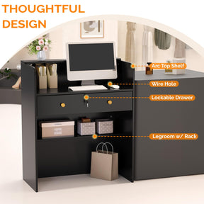 OmySalon RD Modern Wooden Reception Desk with Lockable Drawer and Legroom Rack