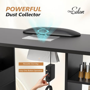 OmySalon MT-RL Rotatable L-Shaped Nail Manicure Table with Electric Dust Collector, Storage Trolley & Wrist Rest