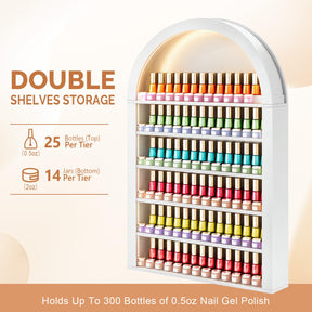 OmySalon Wall-Mounted Double 6-Tier Arched Nail Polish Organizer Rack With Led Lighting