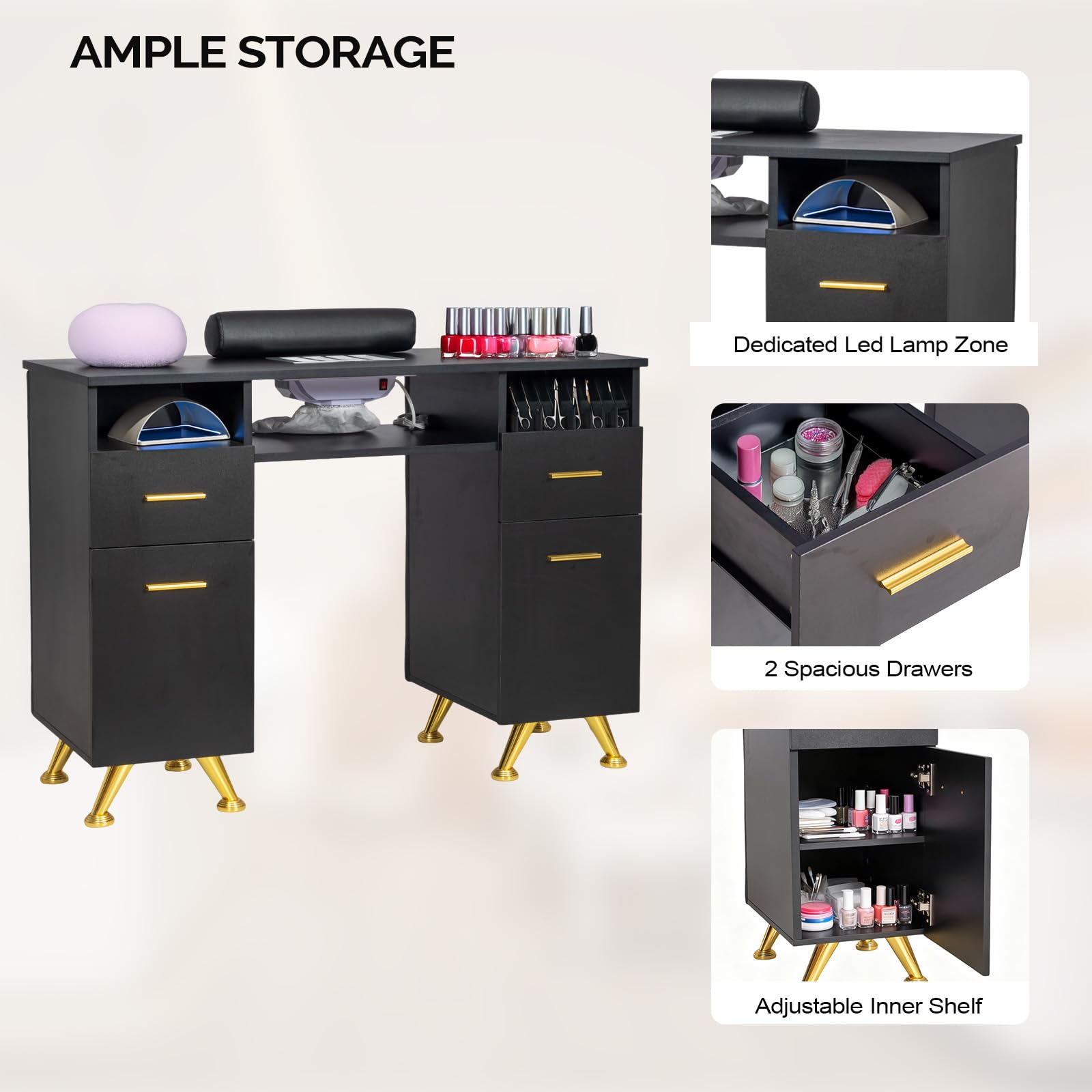 OmySalon MT-SC Nail Manicure Table w/Electric Dust Collector & Wrist Rest & Diamond Decoration