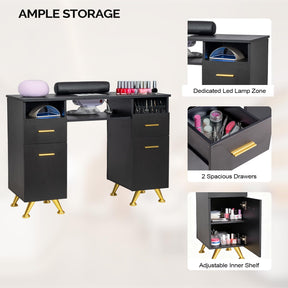 OmySalon MT-SC Nail Manicure Table w/Electric Dust Collector & Wrist Rest & Diamond Decoration