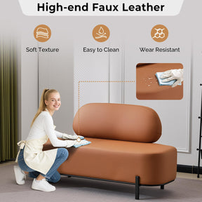 OmySalon WRB1801 55.1in Faux Leather Upholstered Waiting Room Reception Bench Chair with Backrest