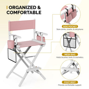OmySalon 26in Wooden Portable Director Chair Folding Makeup Chair with Storage Pouch