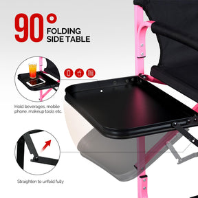 Omysalon 30in Portable Folding Director Chair with Collapsible Side Table