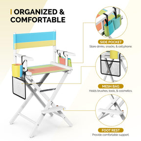OmySalon 26in Wooden Portable Director Chair Folding Makeup Chair with Storage Pouch