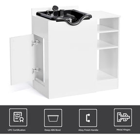 Omysalon HWCOC Salon Wet Cabinet Station with Shampoo Bowl & Adjustable Shelves & Sprayer Faucet