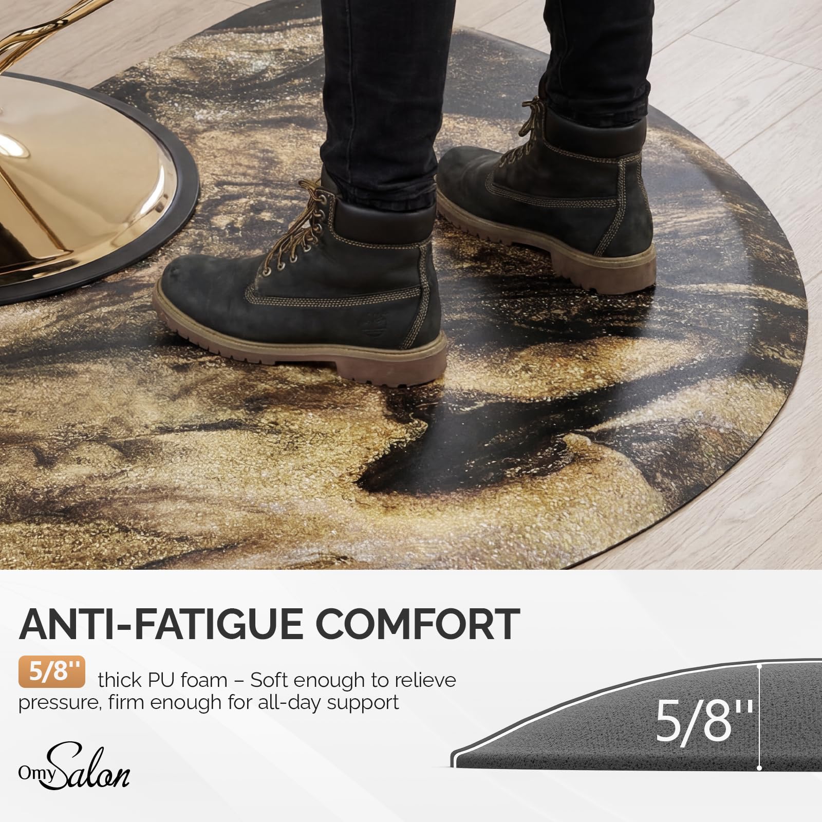 OmySalon 3' x 5' Semi-Circle Anti-Fatigue Salon Mat with Round Cutout 5/8" Thick