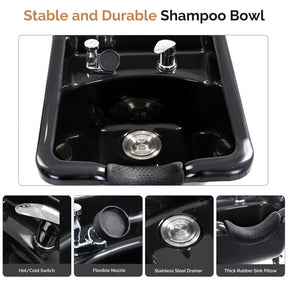 Omysalon SCWSB Freestanding Salon Wet Cabinet Station with Storage Drawers, Shampoo Bowl & Geometric Finish