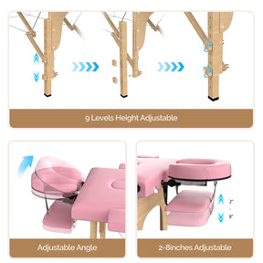 OmySalon 2FBW 84in 2-Fold Portable Physical Therapy Massage Table with Carrying Bag, Face Cradle & Wooden Frame