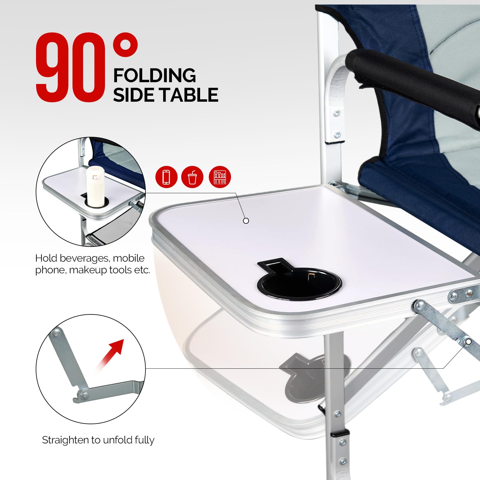 Omysalon 30in Portable Folding Director Chair with Collapsible Side Table