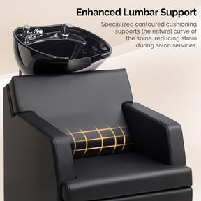 OmySalon BU2601 Salon Shampoo Backwash Chair with Tilting Porcelain Bowl