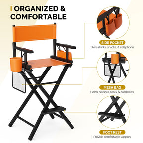 OmySalon 31in Wooden Portable Director Chair Folding Makeup Chair with Storage Pouch