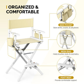 OmySalon 26in Wooden Portable Director Chair Folding Makeup Chair with Storage Pouch