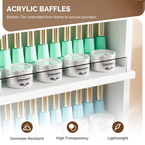 OmySalon Double 6-Tier Wall Mount Nail Polish & Powder Organizer Rack with Acrylic Barriers