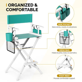 OmySalon 31in Wooden Portable Director Chair Folding Makeup Chair with Storage Pouch