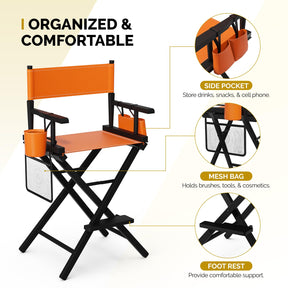 OmySalon 26in Wooden Portable Director Chair Folding Makeup Chair with Storage Pouch