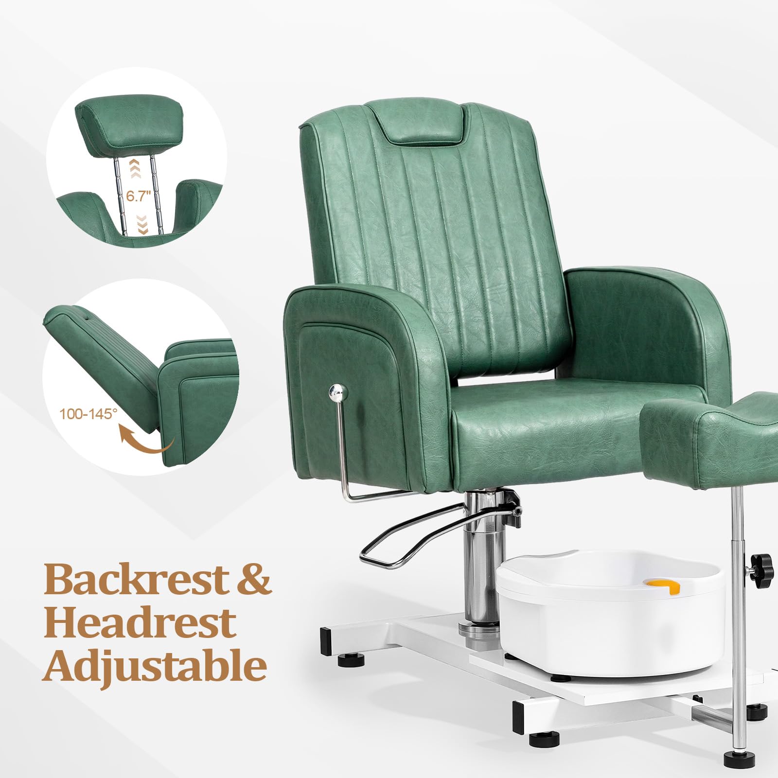 OmySalon PCM-WB 360° Rotation Hydraulic Pedicure Spa Chair with Bubble Foot Bath & Rolling Stool