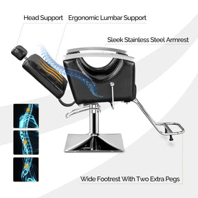 OmySalon SC2611 All Purpose Heavy Duty Hydraulic Reclining Hair Salon Chair w/Headrest and Stainless Steel Armrest