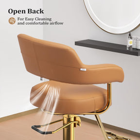 OmySalon SC3301 Heavy-Duty Hydraulic Styling Chair with Open Back & Gold Footrest