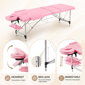 OmySalon FA-MB 84in Portable Height-Adjustable Physical Therapy Massage Table with Aluminum Frame, Face Cradle & Carrying Bag