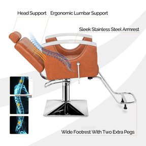 OmySalon SC2611 All Purpose Heavy Duty Hydraulic Reclining Hair Salon Chair w/Headrest and Stainless Steel Armrest