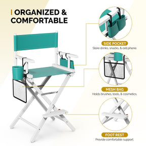 OmySalon 26in Wooden Portable Director Chair Folding Makeup Chair with Storage Pouch