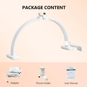 OmySalon 29" Foldable Shadowless Half Moon LED Nail Lamp with 3000-6500K Adjustable Color Temperature, Stepless Dimming & Phone Holder