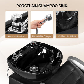 OmySalon BU1501 Salon Shampoo Bowl and Chair Backwash Unit with Ceramic Wash Bowl & Adjustable Footrest