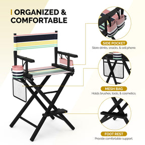 OmySalon 26in Wooden Portable Director Chair Folding Makeup Chair with Storage Pouch