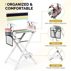 OmySalon 31in Wooden Portable Director Chair Folding Makeup Chair with Storage Pouch