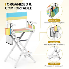 OmySalon 31in Wooden Portable Director Chair Folding Makeup Chair with Storage Pouch