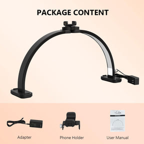 OmySalon 29" Foldable Shadowless Half Moon LED Nail Lamp with 3000-6500K Adjustable Color Temperature, Stepless Dimming & Phone Holder