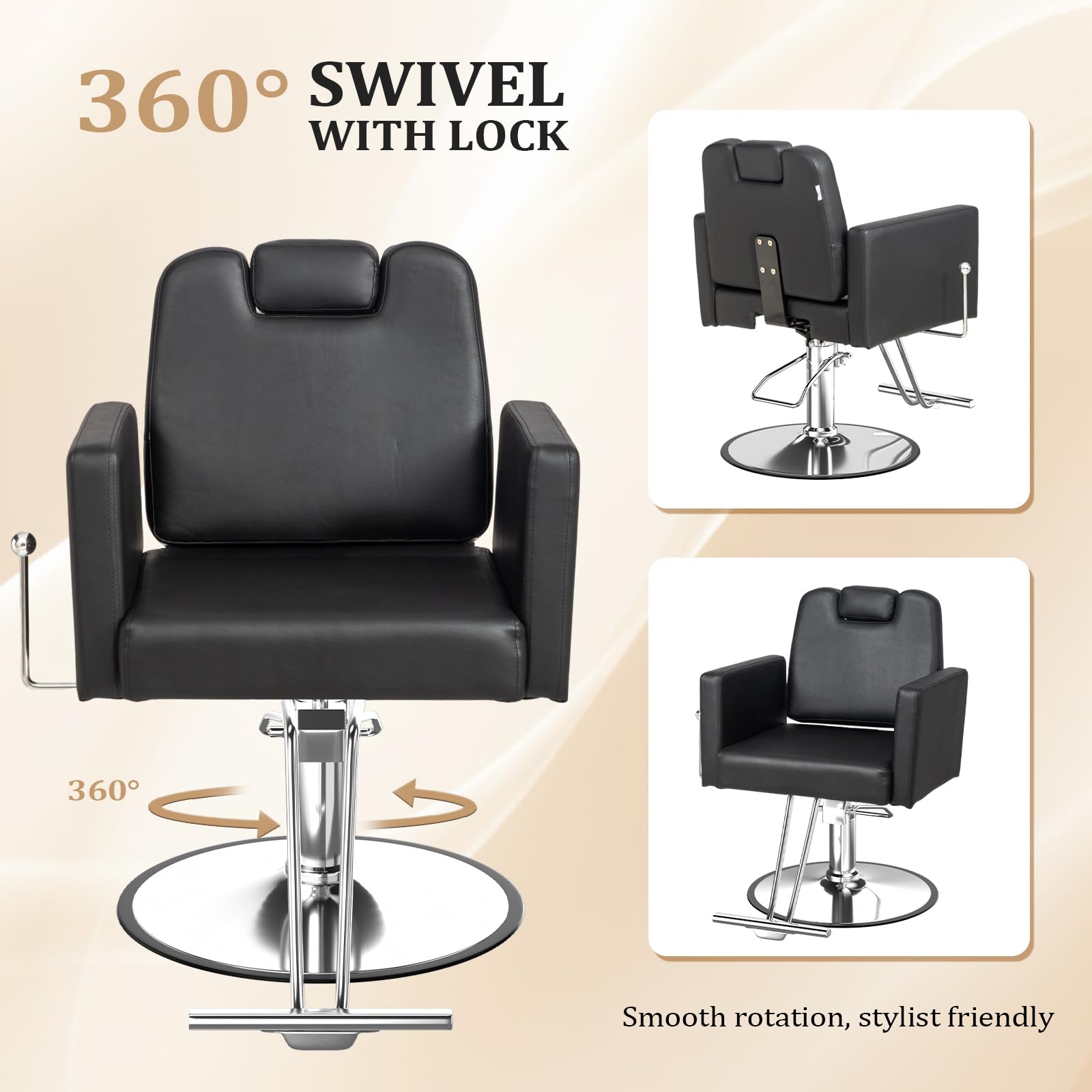 OmySalon SC2311 All Purpose 360° Swivel Hydraulic Reclining Salon Chair w/Headrest