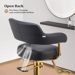 OmySalon SC3301 Heavy-Duty Hydraulic Styling Chair with Open Back & Gold Footrest