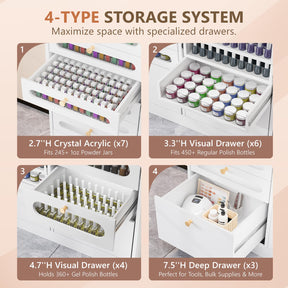 OmySalon Floor-Standing Nail Polish & Powder Organizer Cabinet with Drawers