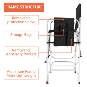 Omysalon 30in Portable Folding Director Chair with Collapsible Side Table