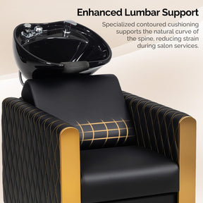 OmySalon BU2701 Salon Shampoo Backwash Chair with Tilting Porcelain Bowl