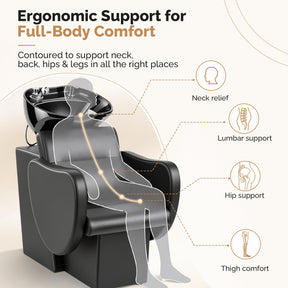 OmySalon BU2901 Salon Shampoo Bowl and Chair Backwash Unit with Tilting Ceramic Sink