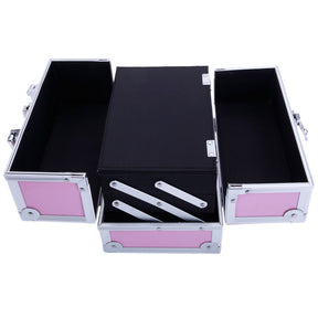 OmySalon Portable Handle Large Storage Lockable Cosmetic Makeup Train Case with Mirror Lock Pink/Silver/Black