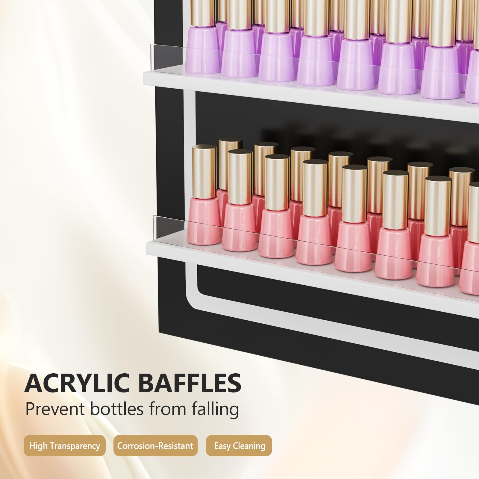 OmySalon Wall-Mounted Arched 6-Tier Nail Polish Rack With 5.5" Extra-Tall Shelves