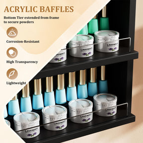 OmySalon Double 6-Tier Wall Mount Nail Polish & Powder Organizer Rack with Acrylic Barriers