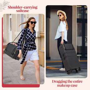 OmySalon 4-in-1 Portable Lockable Rolling Makeup Train Case with 4 Top Trays & 1 Deep Drawer